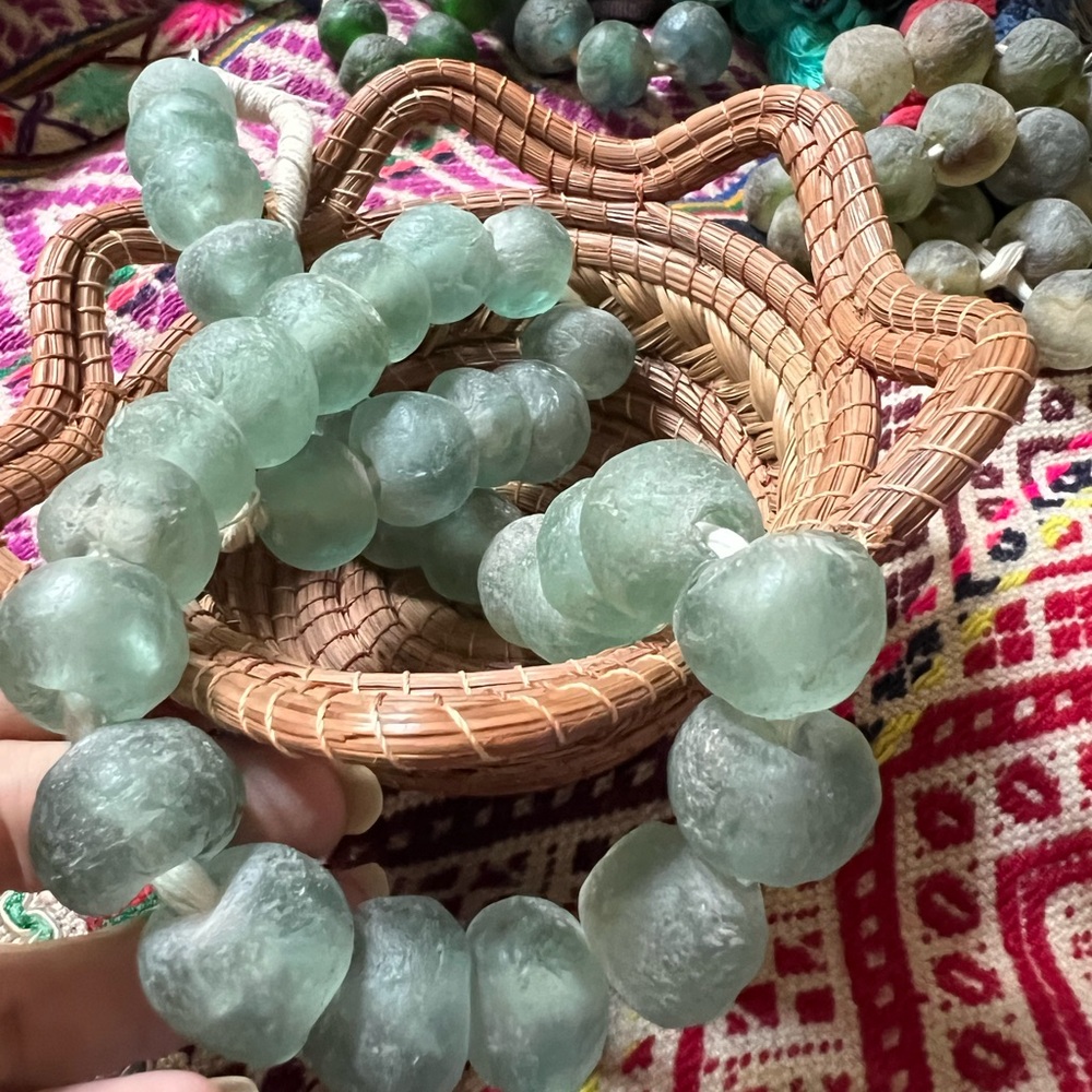 Strand of Recycled glass trade beads collector’s pieces from Africa